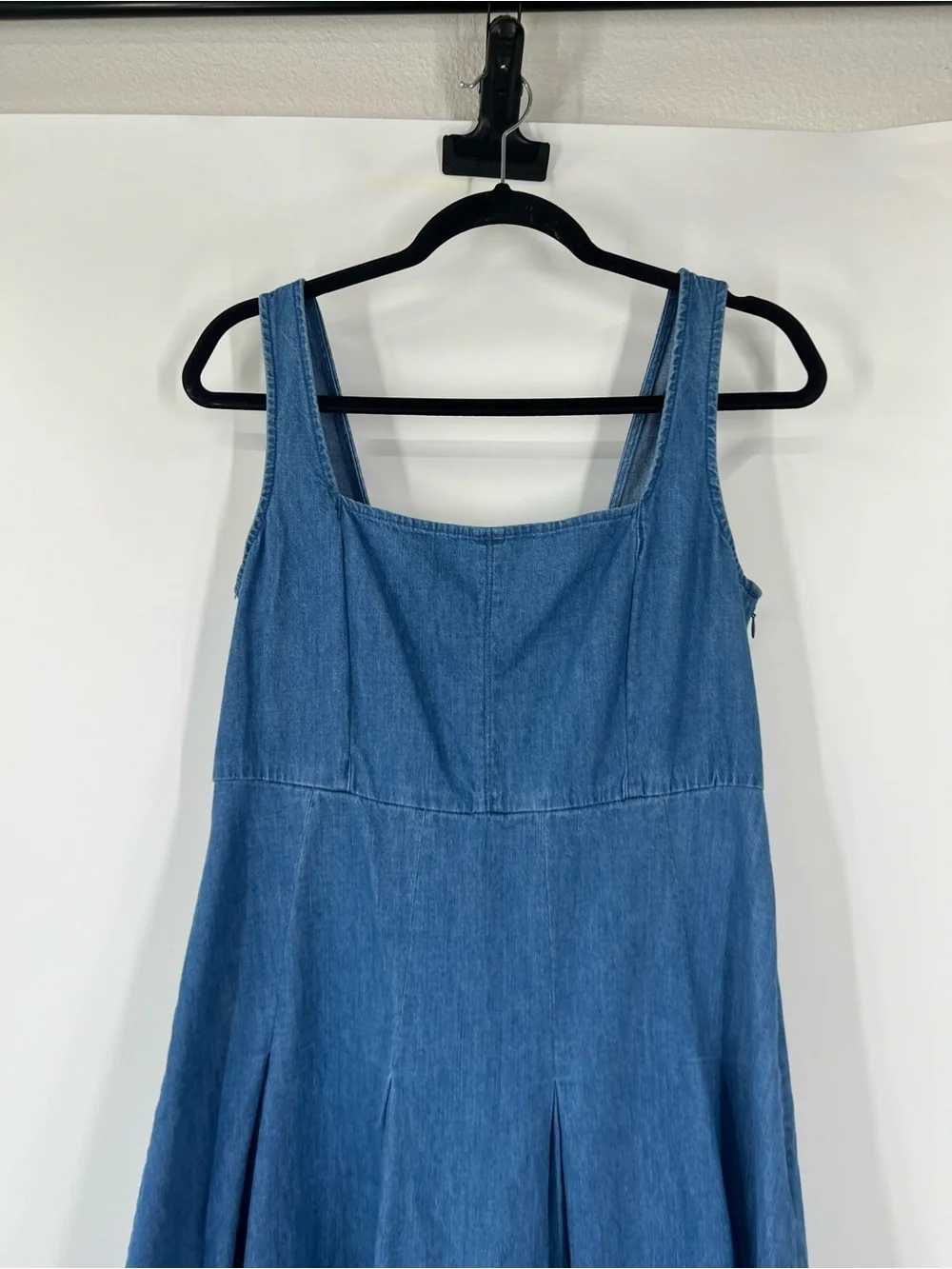J. Crew Pleated Chambray Denim Sleeveless Square Neck Dress